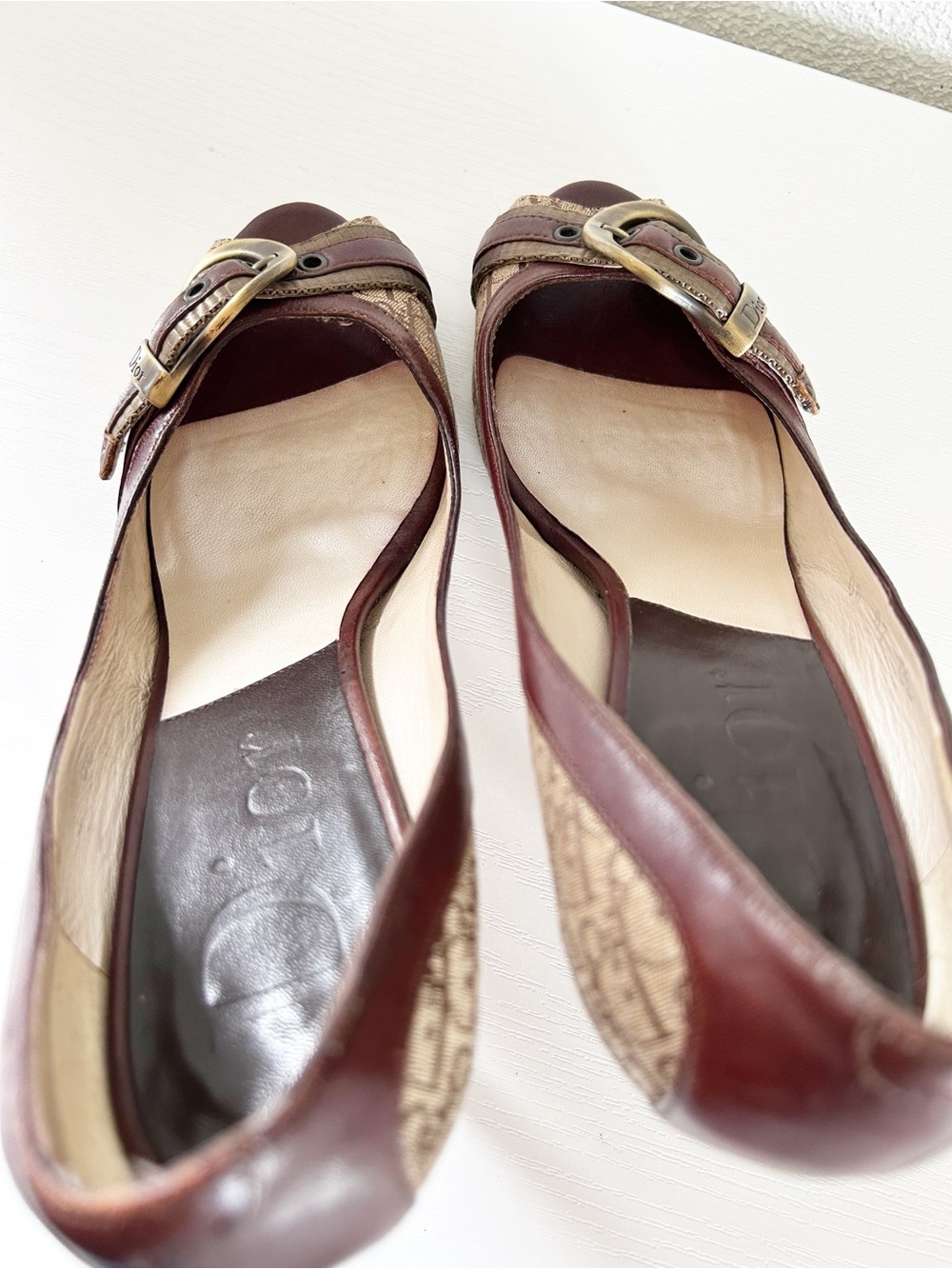 Christian Dior Diorissimo Canvas Heels Brown Beige Leather Monogram Size EU 38 - Picture 9 of 16